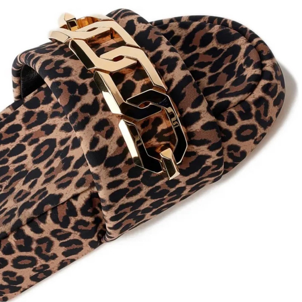 Good American Chain Platform Slide Sandal, Pale Leopard, NIB - Picture 2 of 7